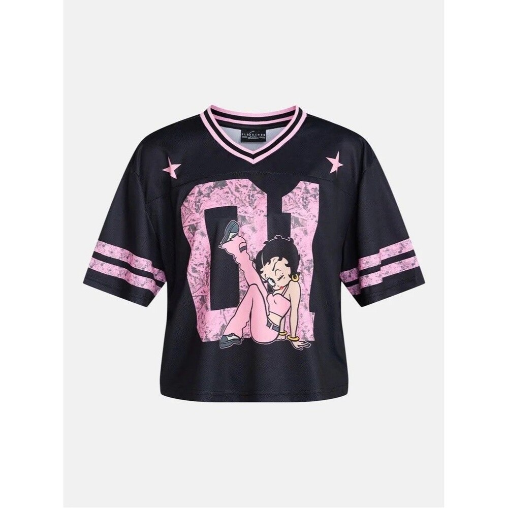 New! Fleischer Studios Betty Boop Cropped Football Jersey Size XS